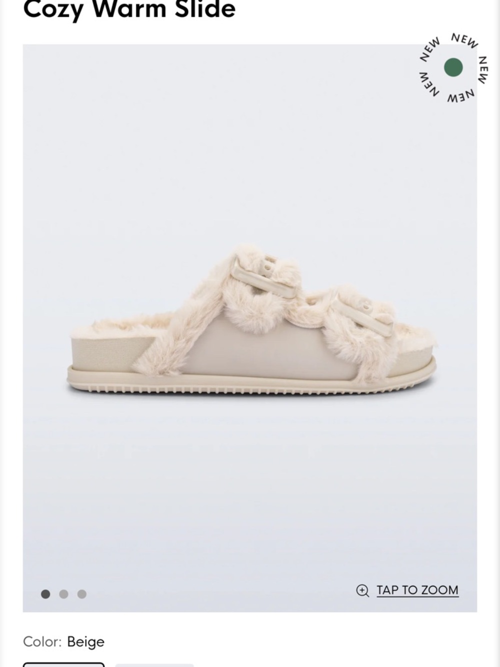 NEW Melissa Cozy Warm Slide - Beige Faux-Fur Slide